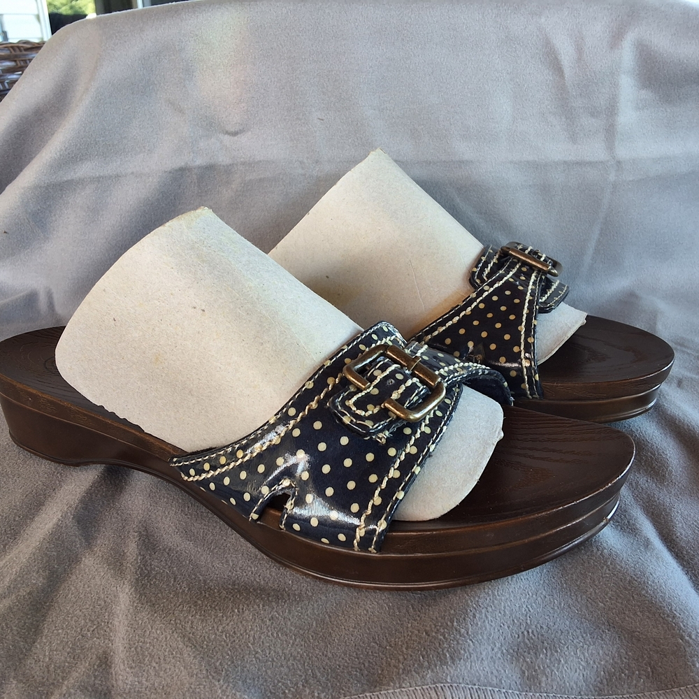 Dr. Scholl's Navy Polka Dot Slip On Sandals Sz 9